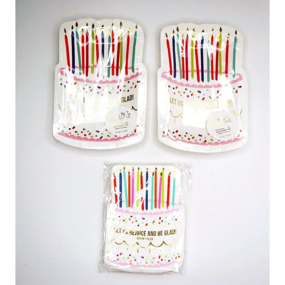 Birthday Cake Plates & Napkins set 16 plates, 20 napkins, Religious Faith